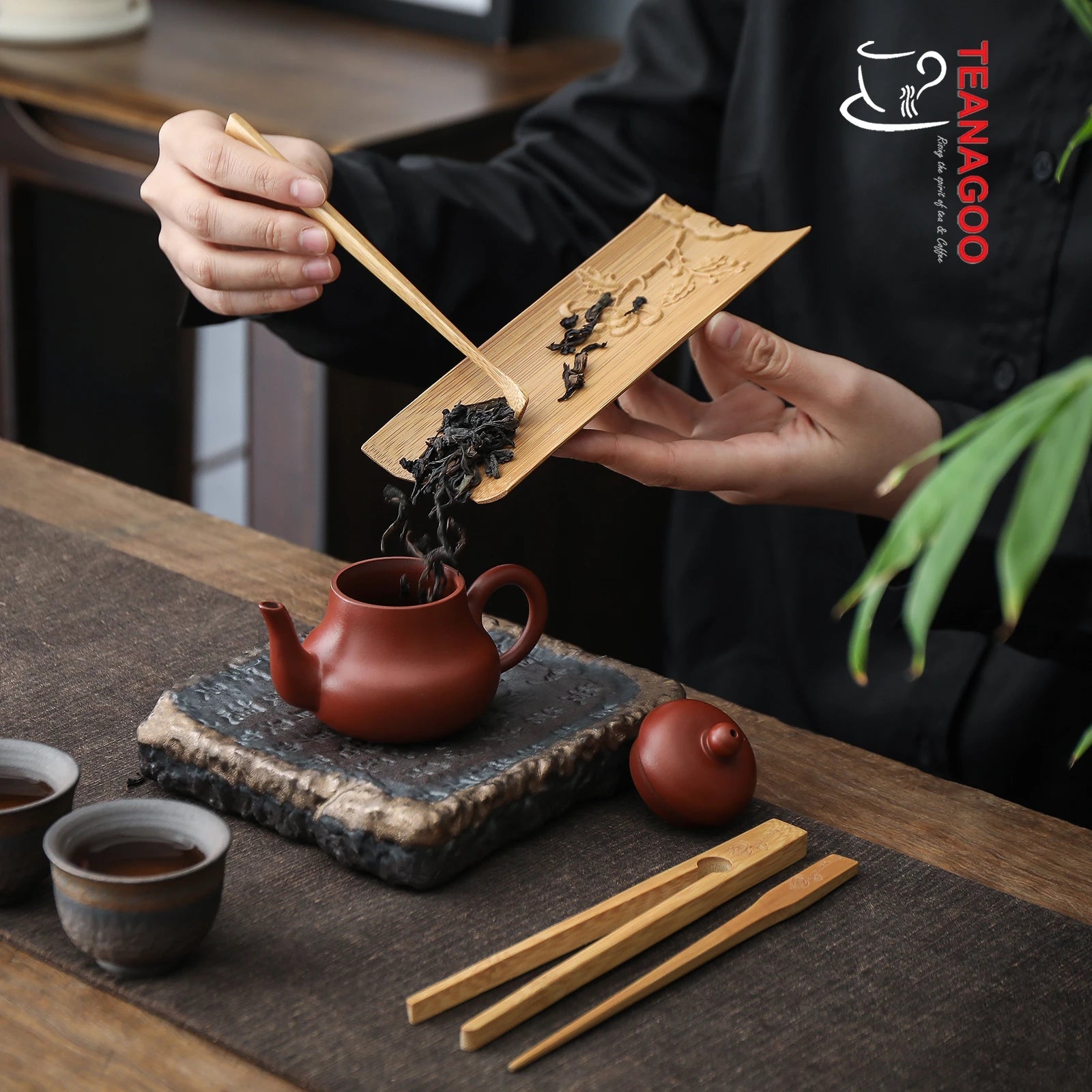 Handmade Native bamboo Tea Holder 4pcs set Tea Utensil Tea Accessories