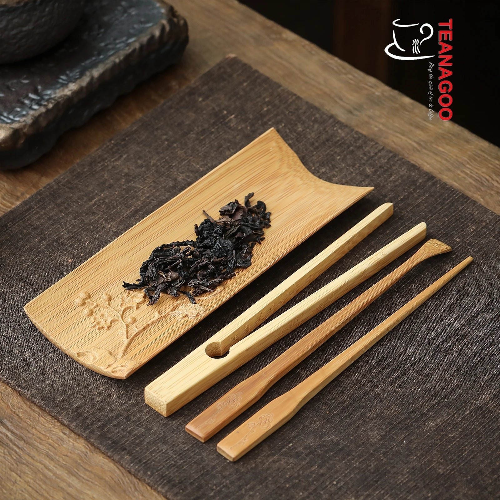 Handmade Native bamboo Tea Holder 4pcs set Tea Utensil Tea Accessories