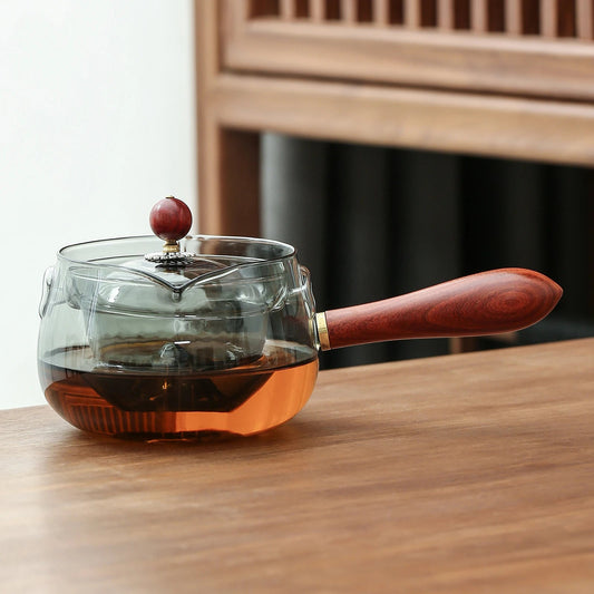 Handmade Ornamental Glass Teapot with Rosewood Handle