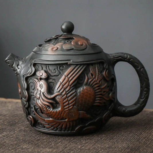 Handmade Purple Pottery Dragon and Phoenix Teapot 210ml