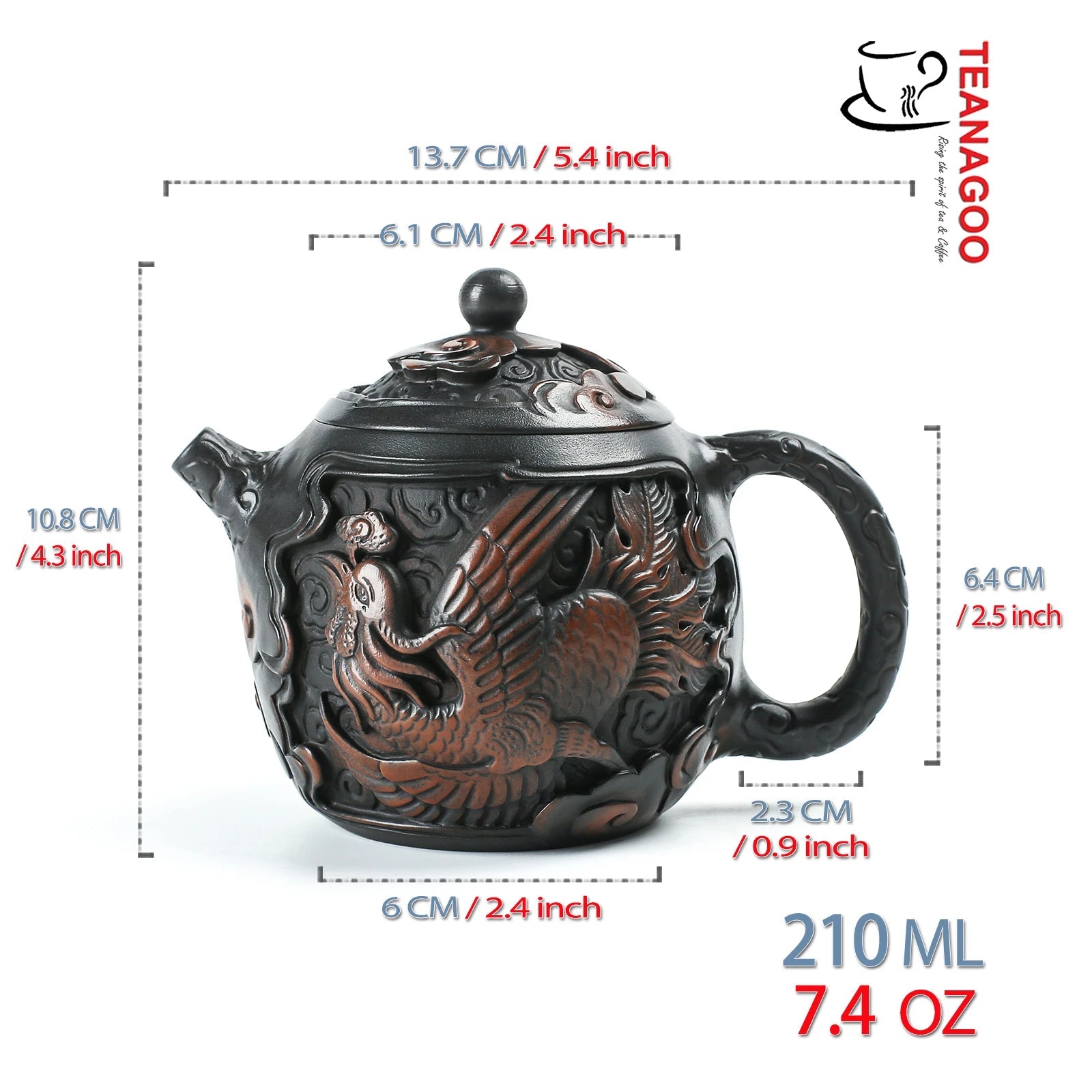 Handmade Purple Pottery Dragon and Phoenix Teapot 210ml