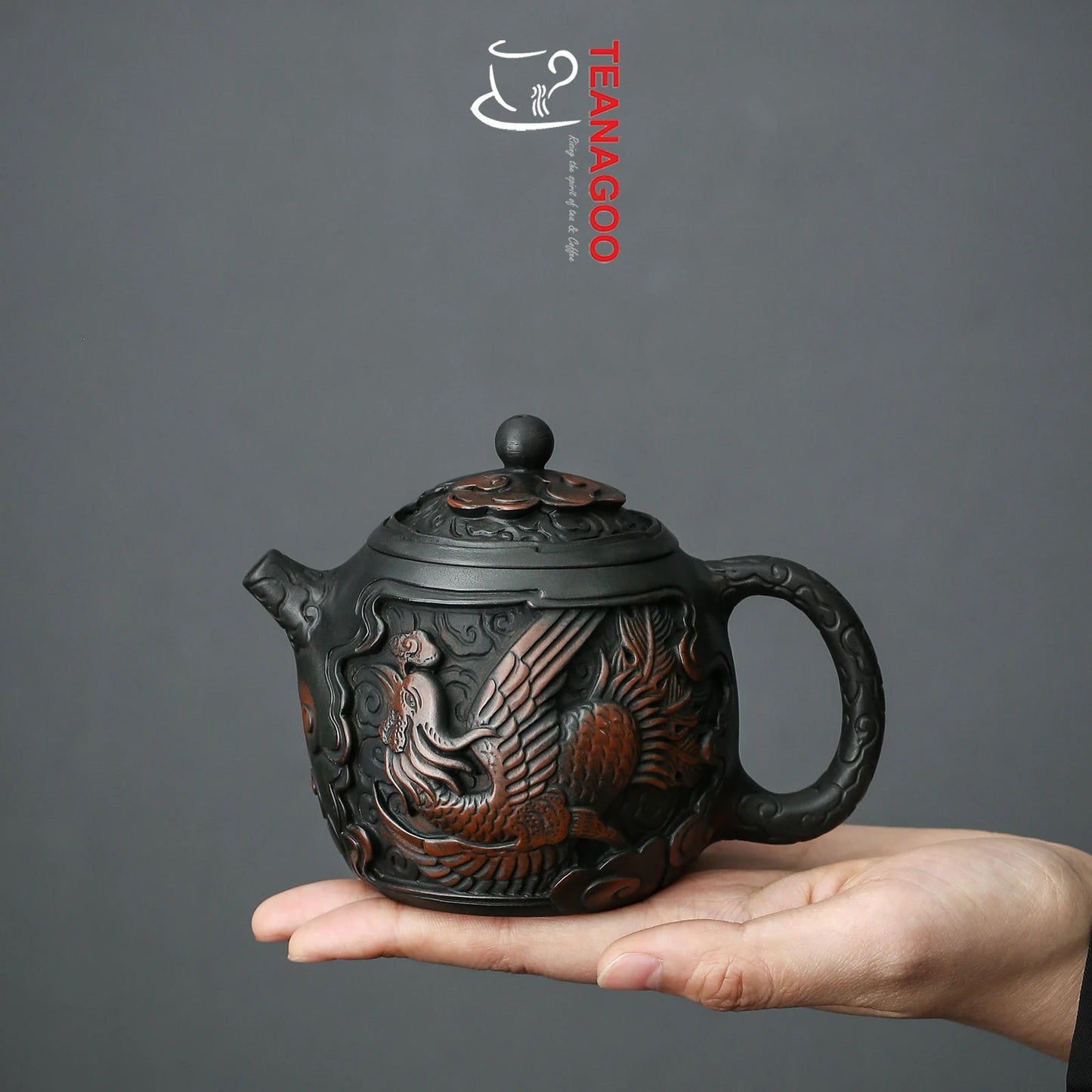 Handmade Purple Pottery Dragon and Phoenix Teapot 210ml