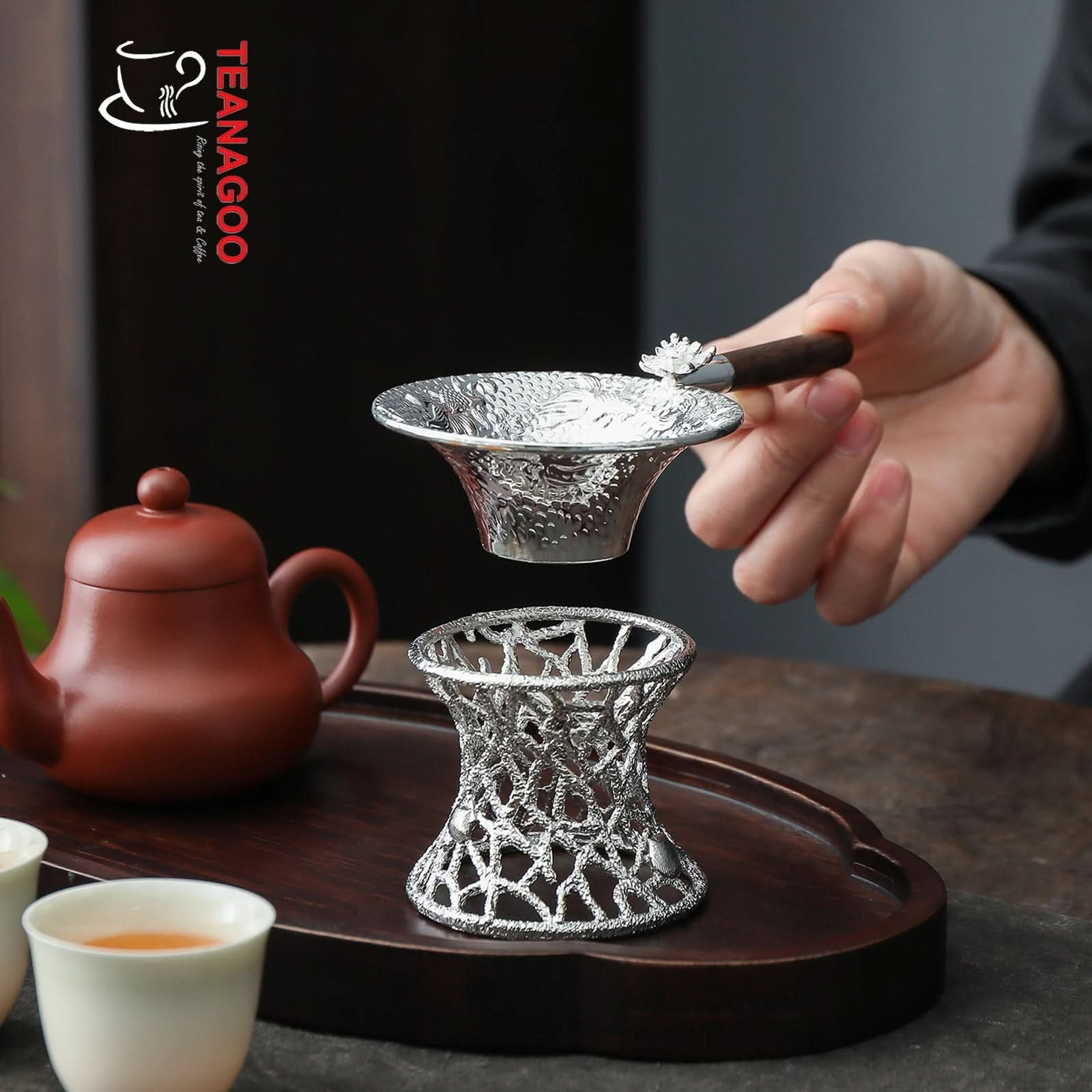 TEANAGOO Alloy Silver Tea Strainer 2pcs Set