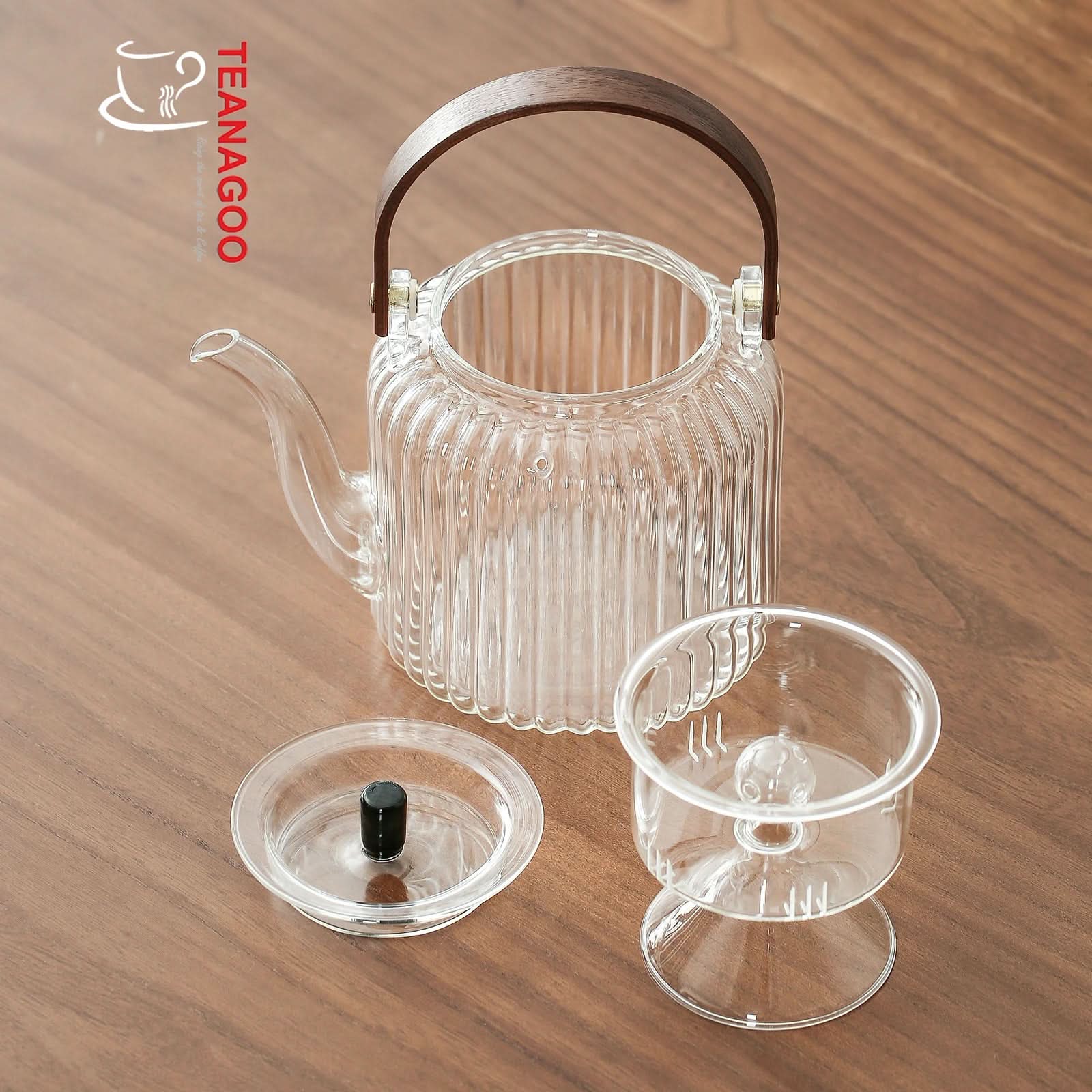 Popward Glass Teapot With Wooden Lid & Handle, 18oz...