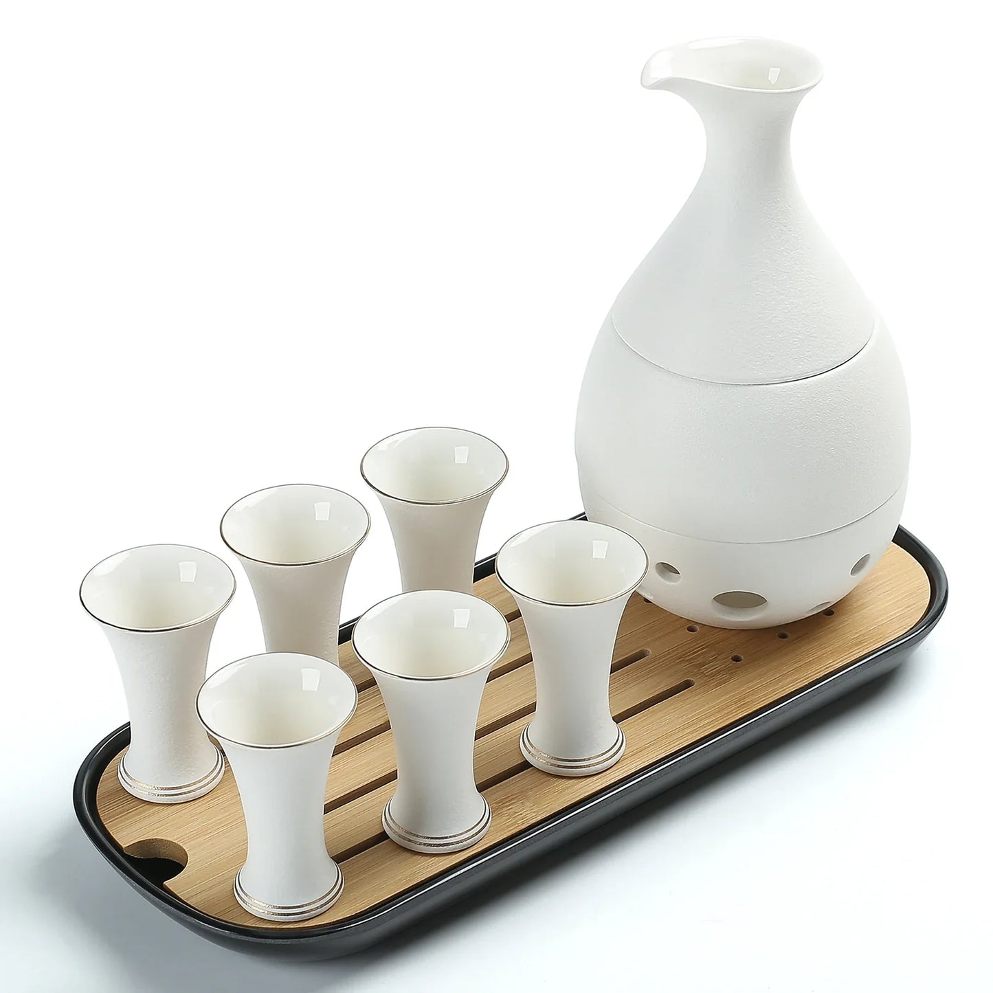 Ceramic Sake Set with Warmer, 10pcs/set, 2 Packing Options Available