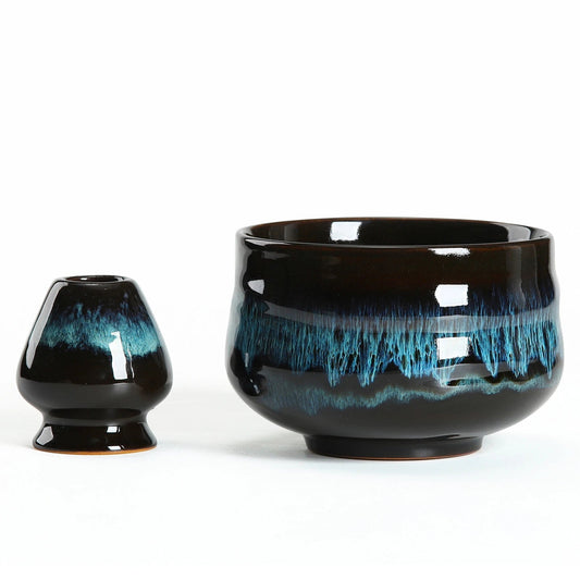 Ceramic Matcha Bowl with Whisk holder, 2pcs/set, Kiln color change, every piece is unique TG-K14