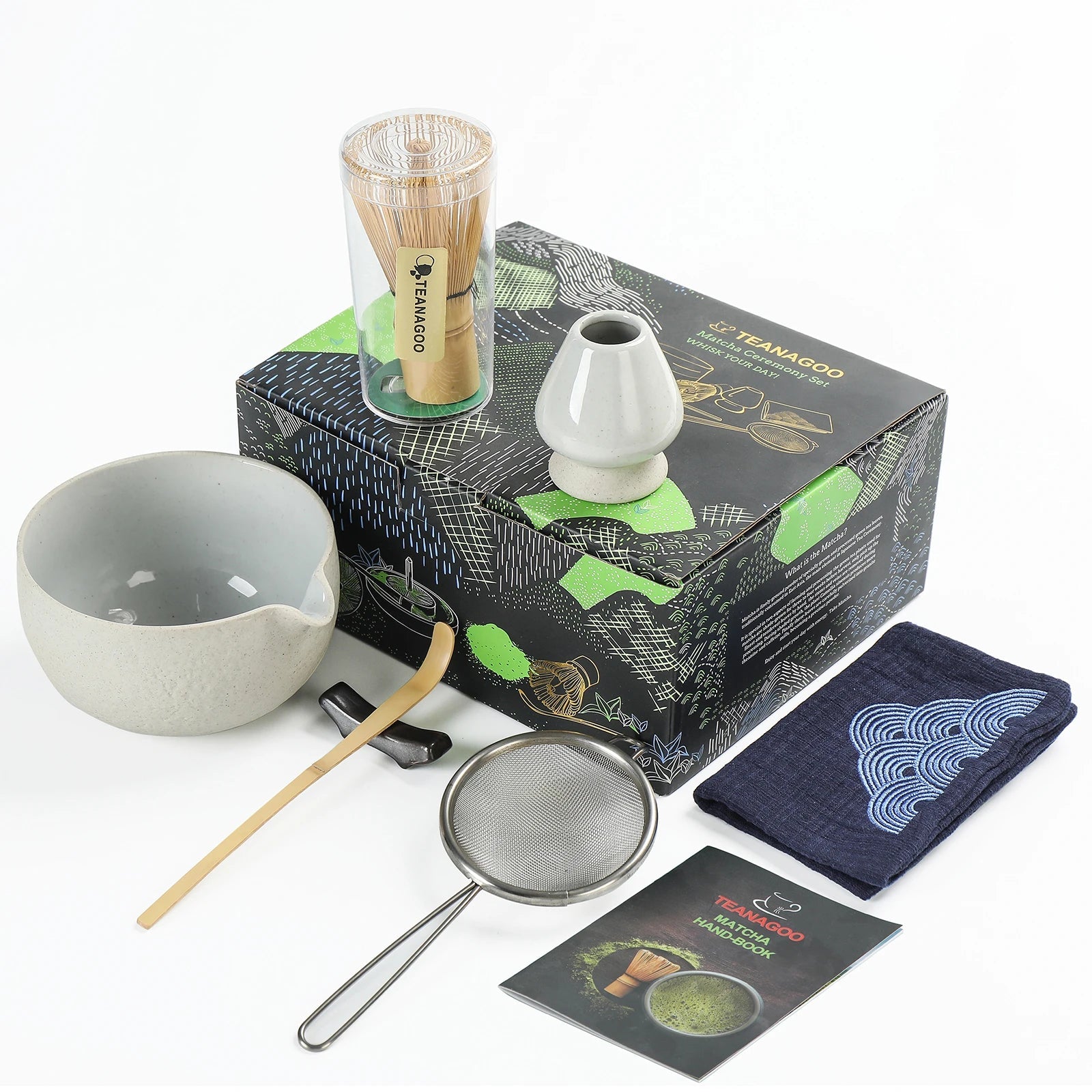 Japanese Matcha Ceremony Set, 8pcs/set with Paper Hand-Book, Bowl with Pouring Spout