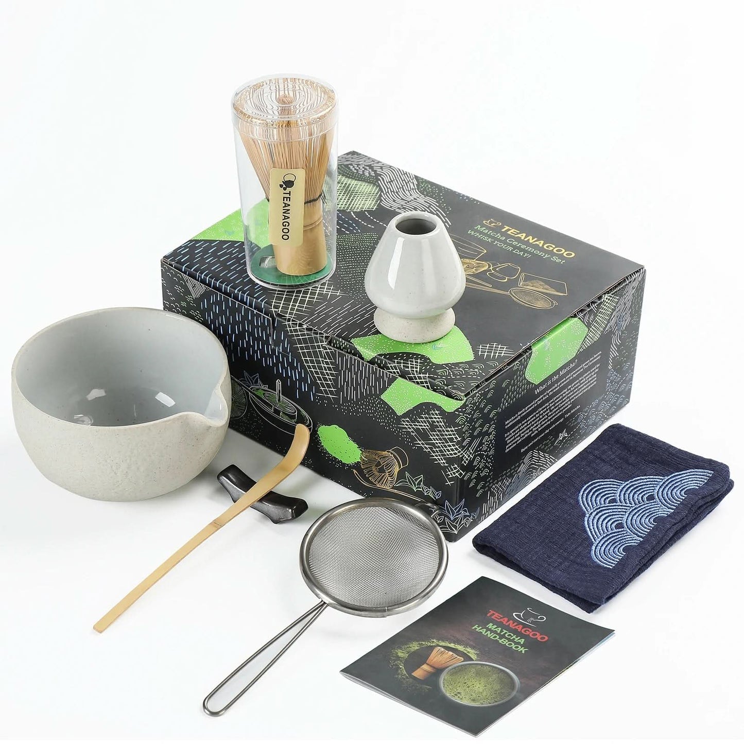 Japanese Matcha Ceremony Set 10pcs, Tea Bowl Whisk Set+2Cups |TEANAGOO Dk.Grey