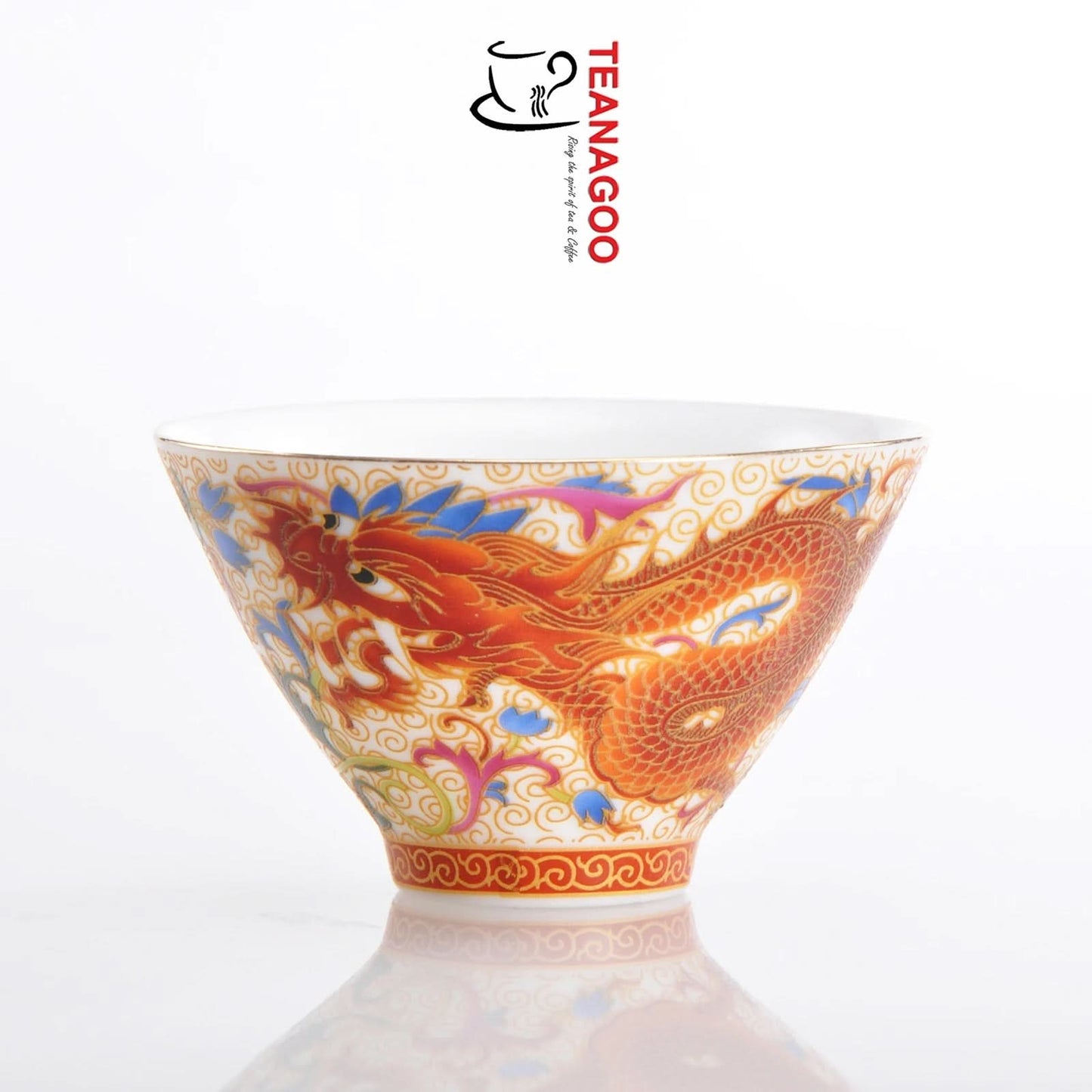 Porcelain Chinese Tea Cups, Dragon Phoenix, 50 ML / 1.8 OZ