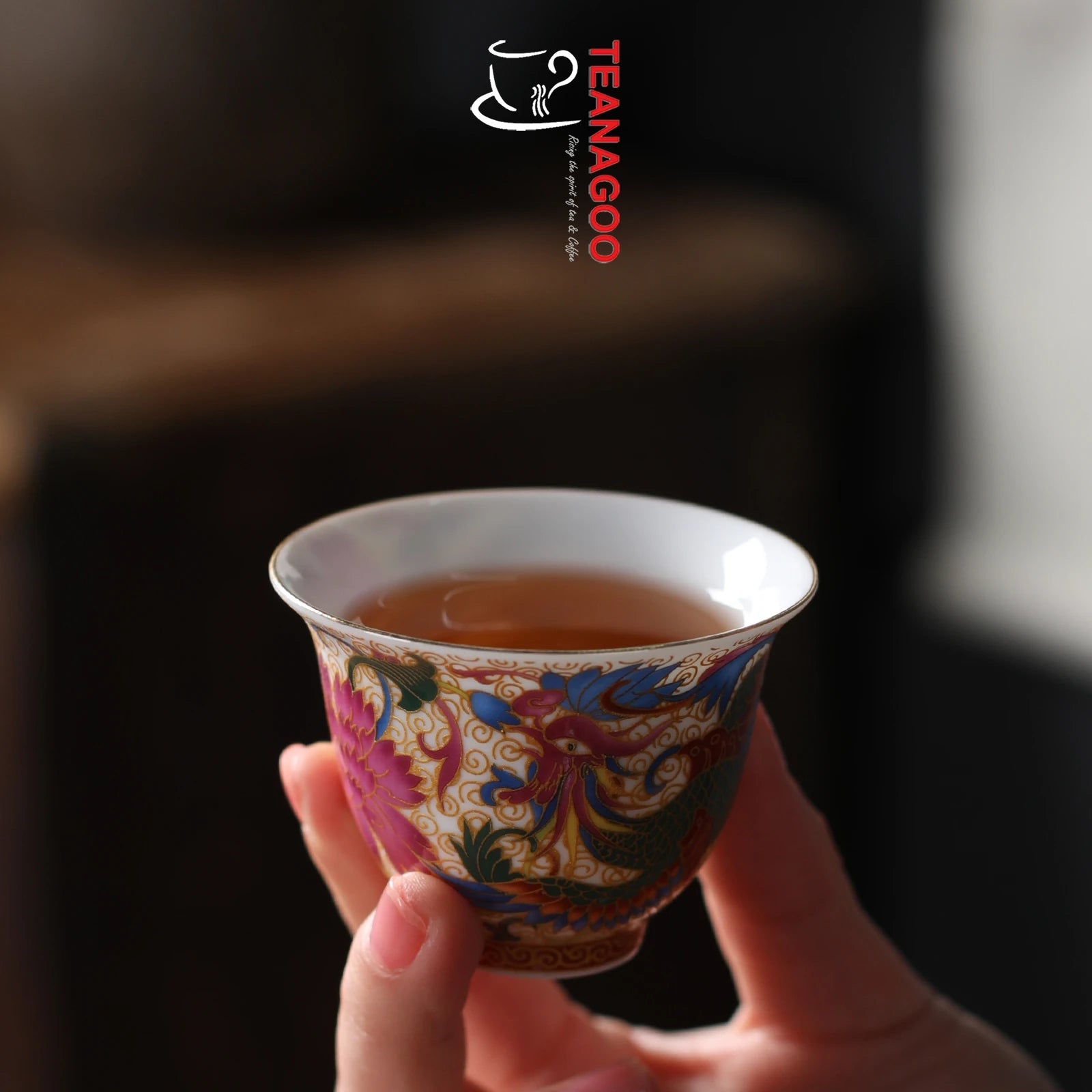 Porcelain Chinese Tea Cups, Dragon Phoenix, 50 ML / 1.8 OZ