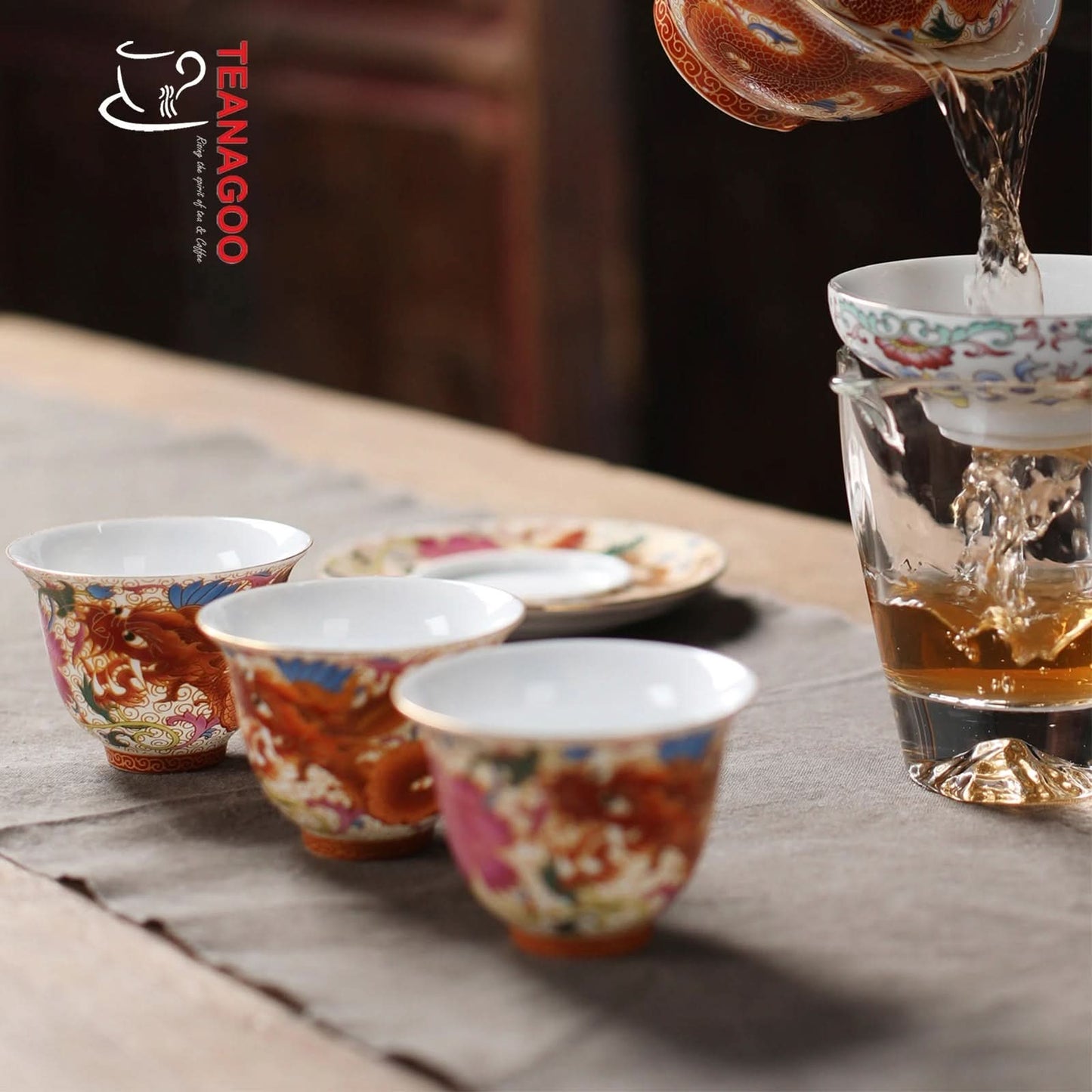 Porcelain Chinese Tea Cups, Dragon Phoenix, 50 ML / 1.8 OZ