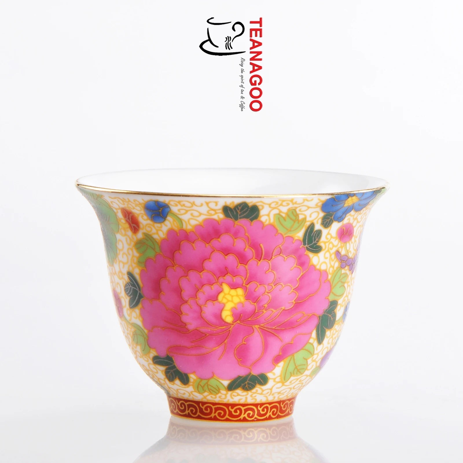 Porcelain Chinese tea cups, Peacock Peony