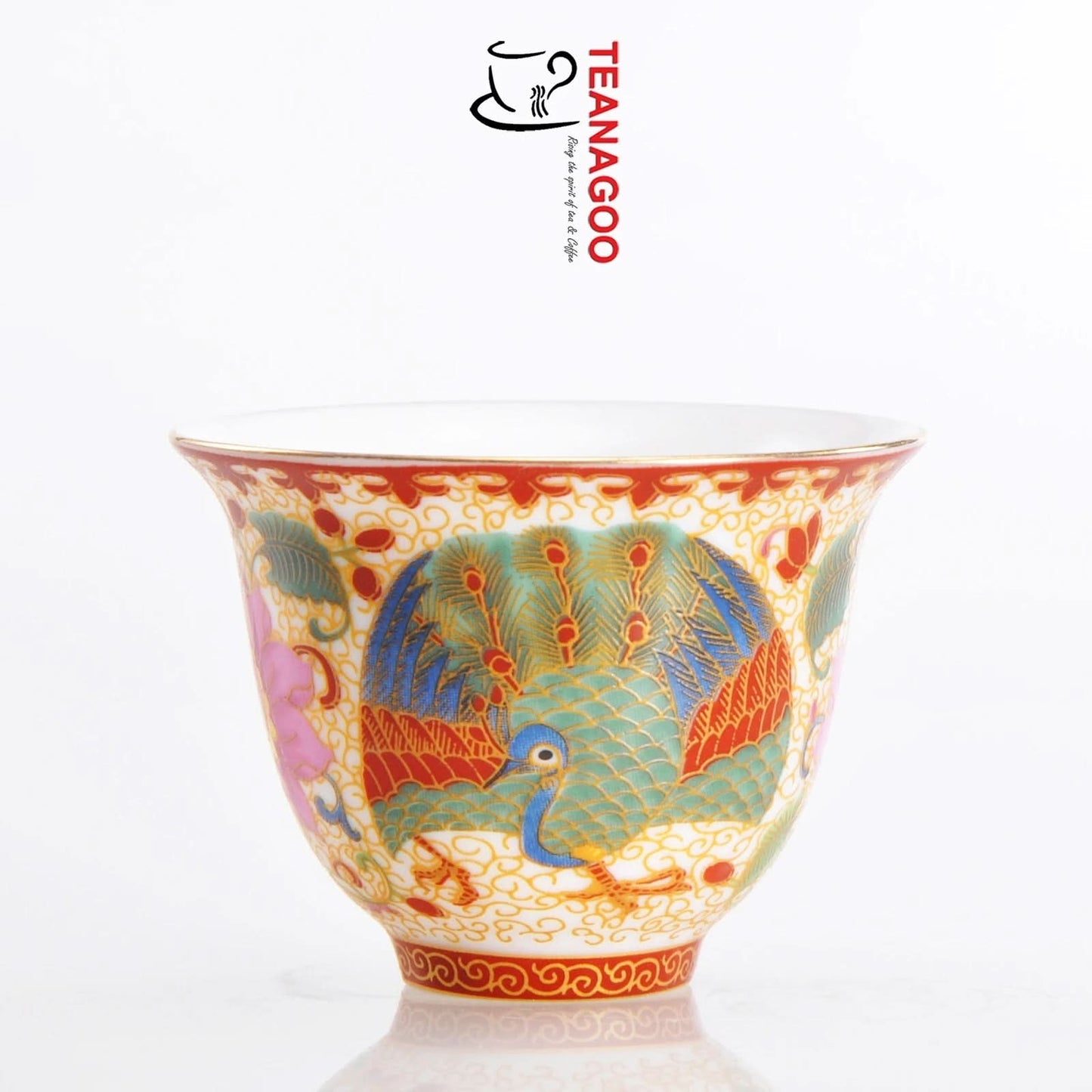 Porcelain Chinese tea cups, Peacock Peony