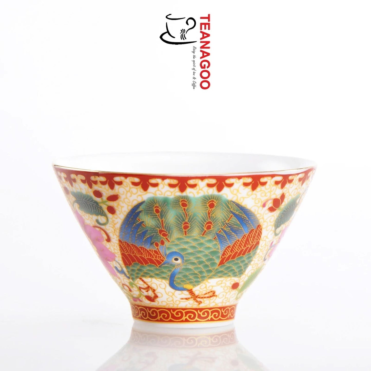 Porcelain Chinese tea cups, Peacock Peony