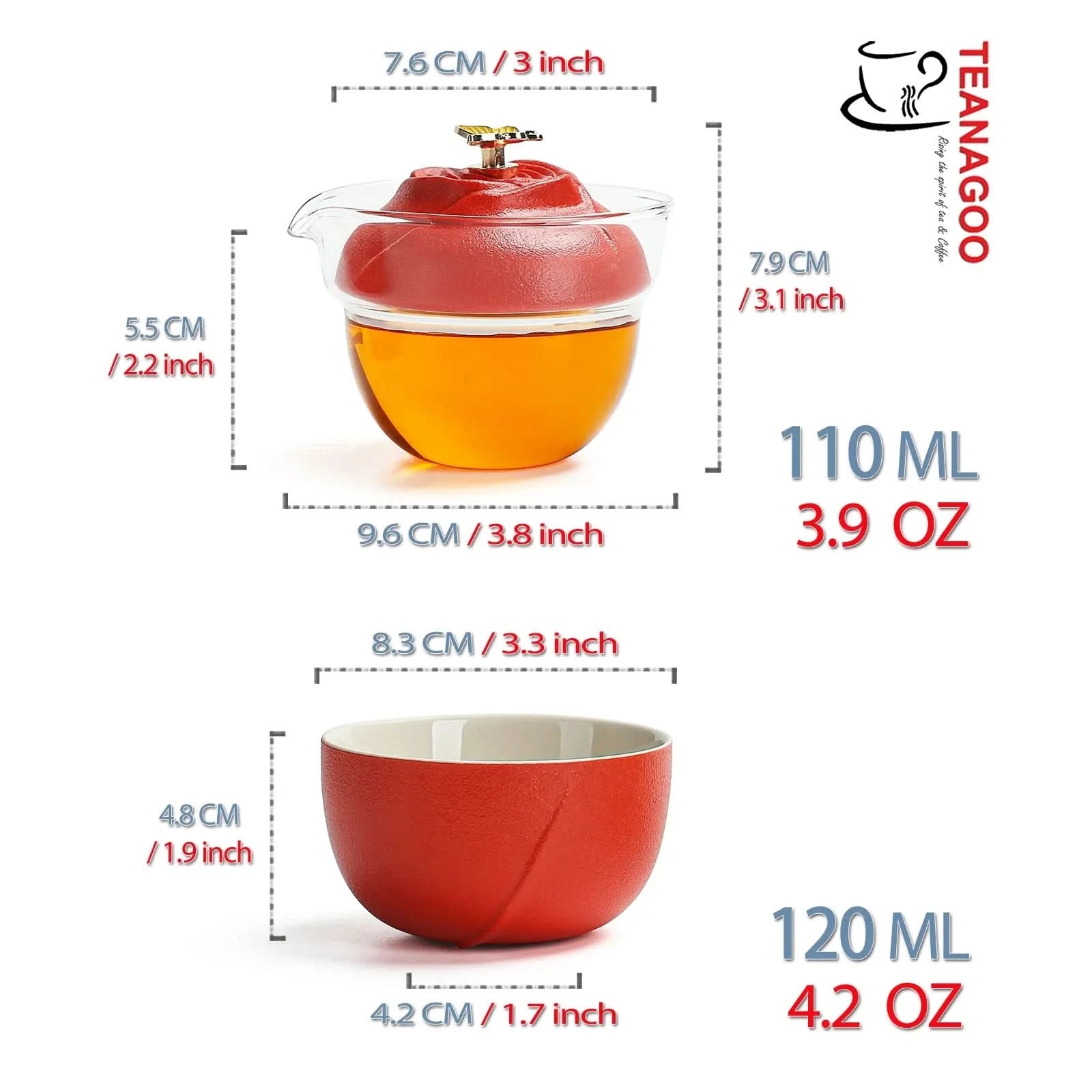 Portable ceramic and glass private red travel tea set with bag