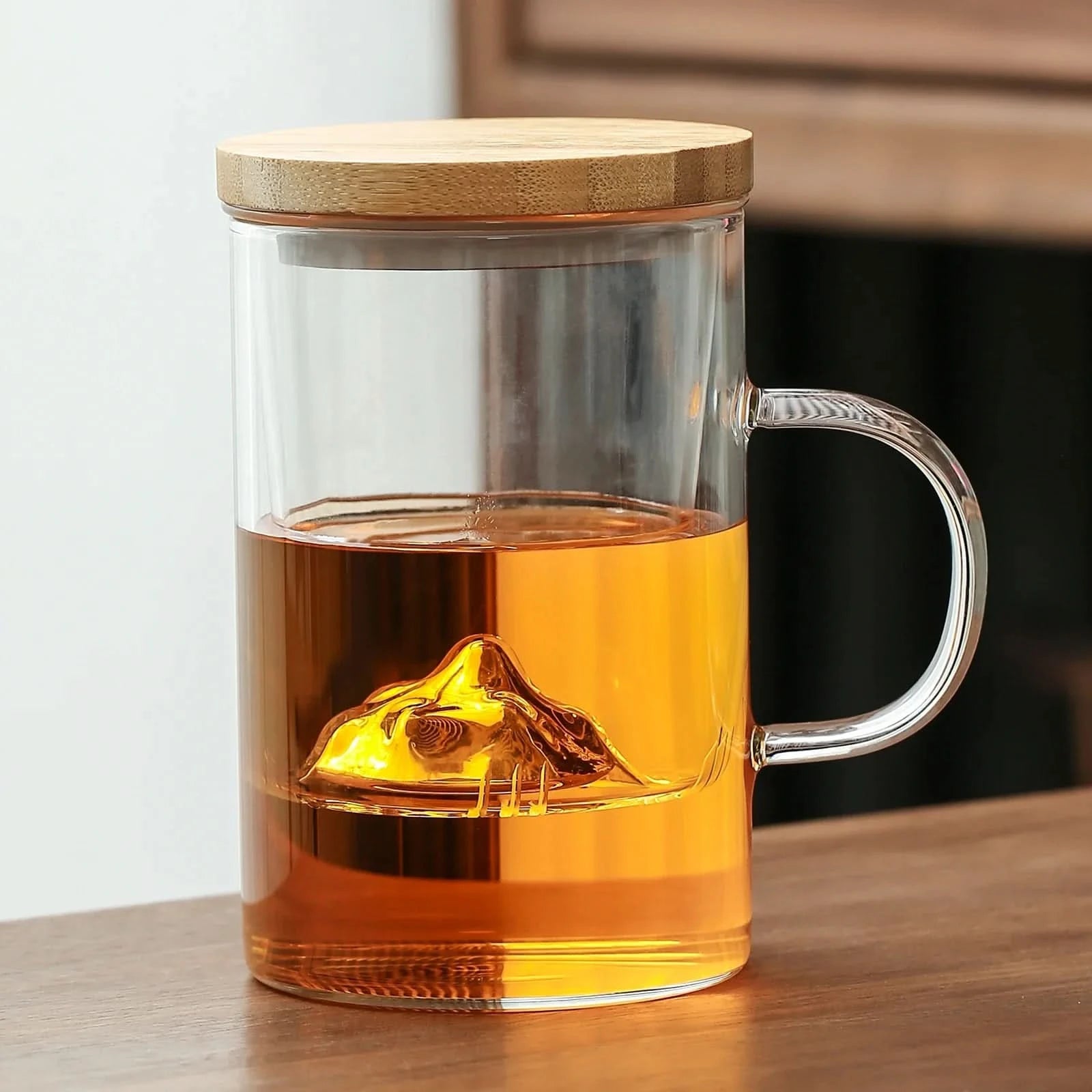 handmade portable glass infusion tea mug 390ml with lid and filter