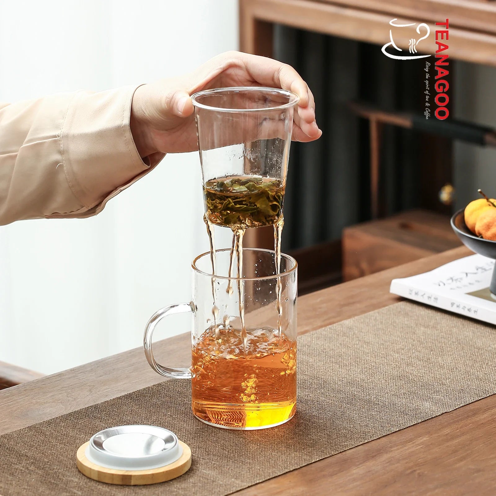 handmade portable glass infusion tea mug 390ml with lid and filter