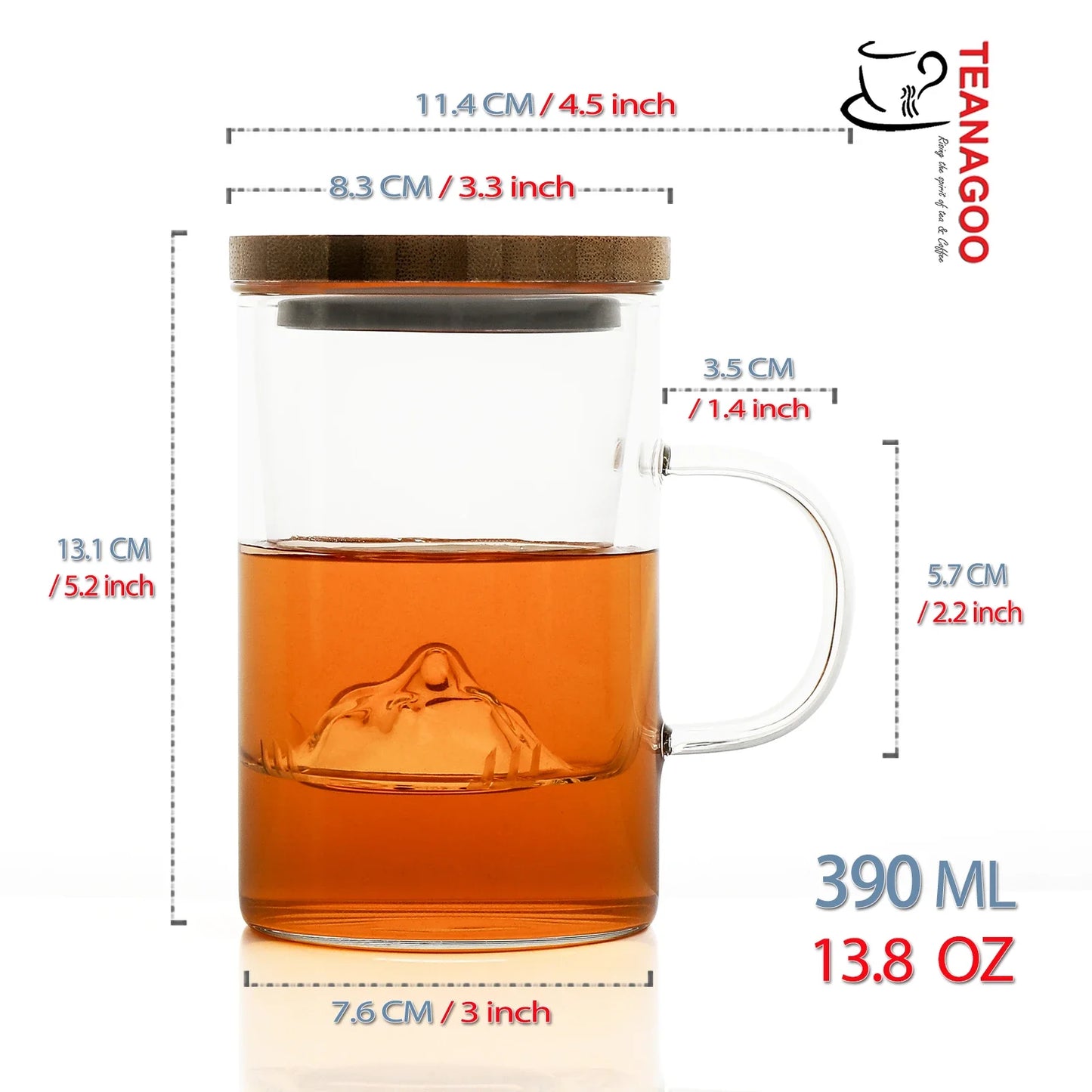 handmade portable glass infusion tea mug 390ml with lid and filter