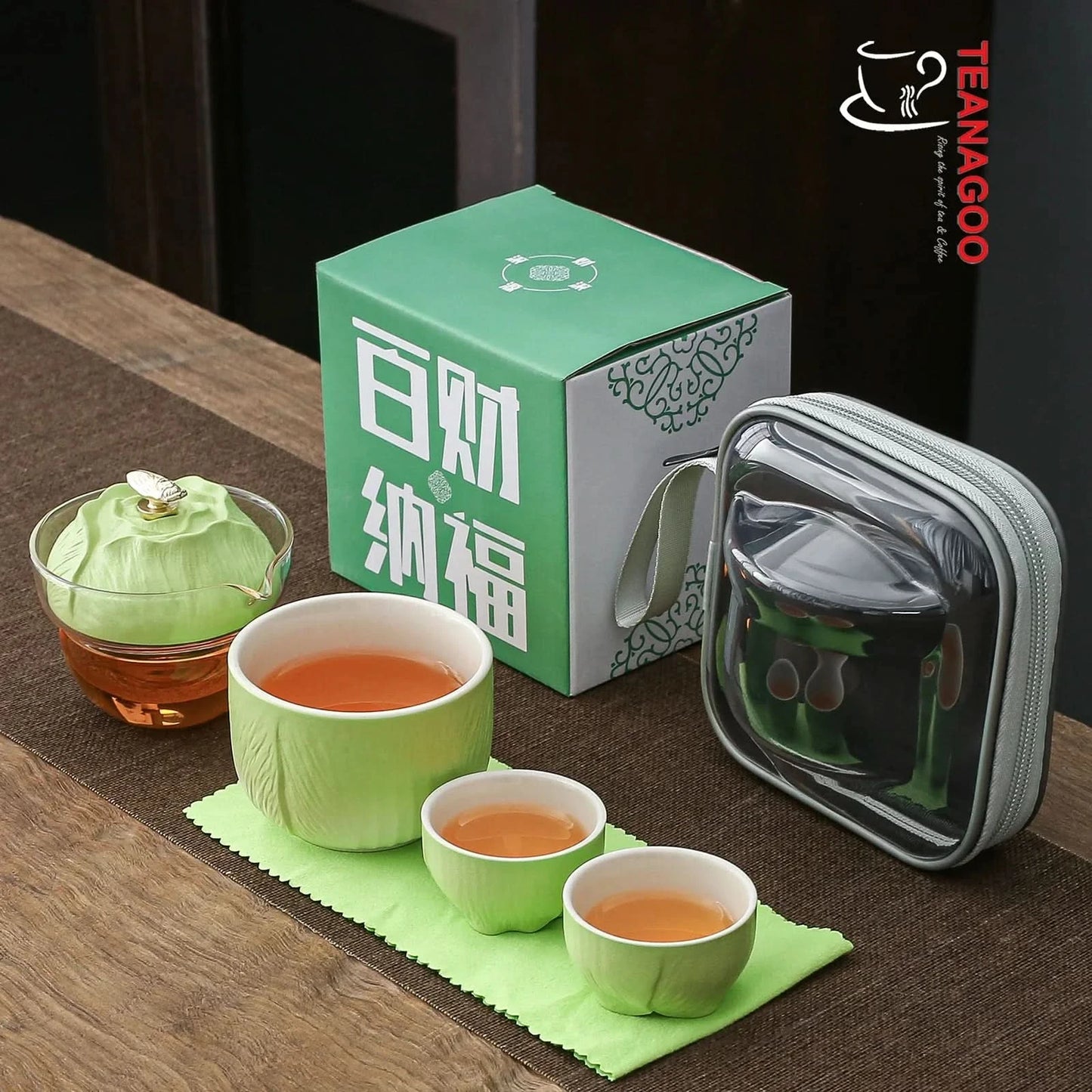 portable ceramic and glass travel tea set with carrying bag