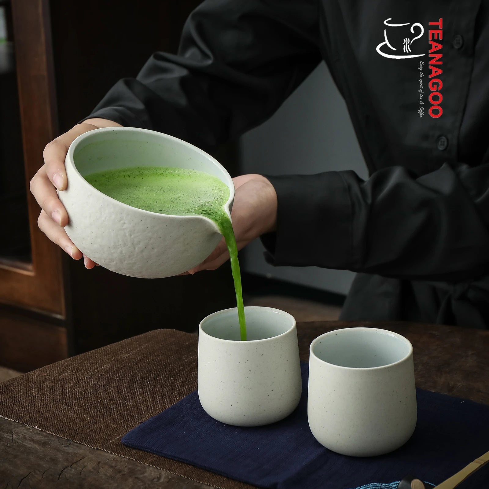 Japanese Tea Set (7pcs) Matcha Bowl with Pouring Spout Bamboo Matcha Whisk  (chasen) Scoop (chashaku) Matcha Whisk Holder Tea Making Kit. N2, Darker