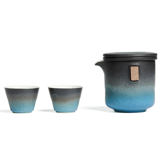 Portable Mini Travel Tea Set (1*Pot+2*Cups), 210 ML / 7.4 OZ(TS03)