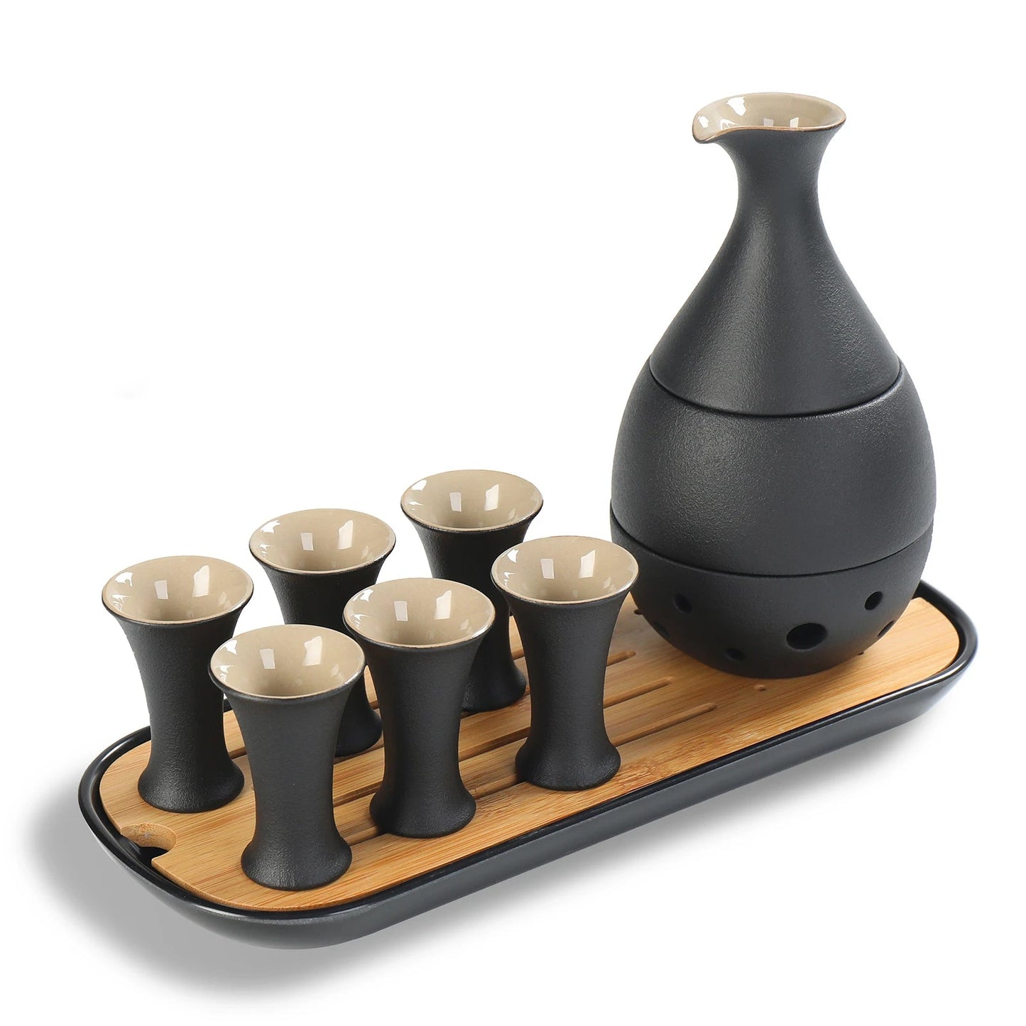 Ceramic Sake Set with Warmer, 10pcs/set, 2 Packing Options Available