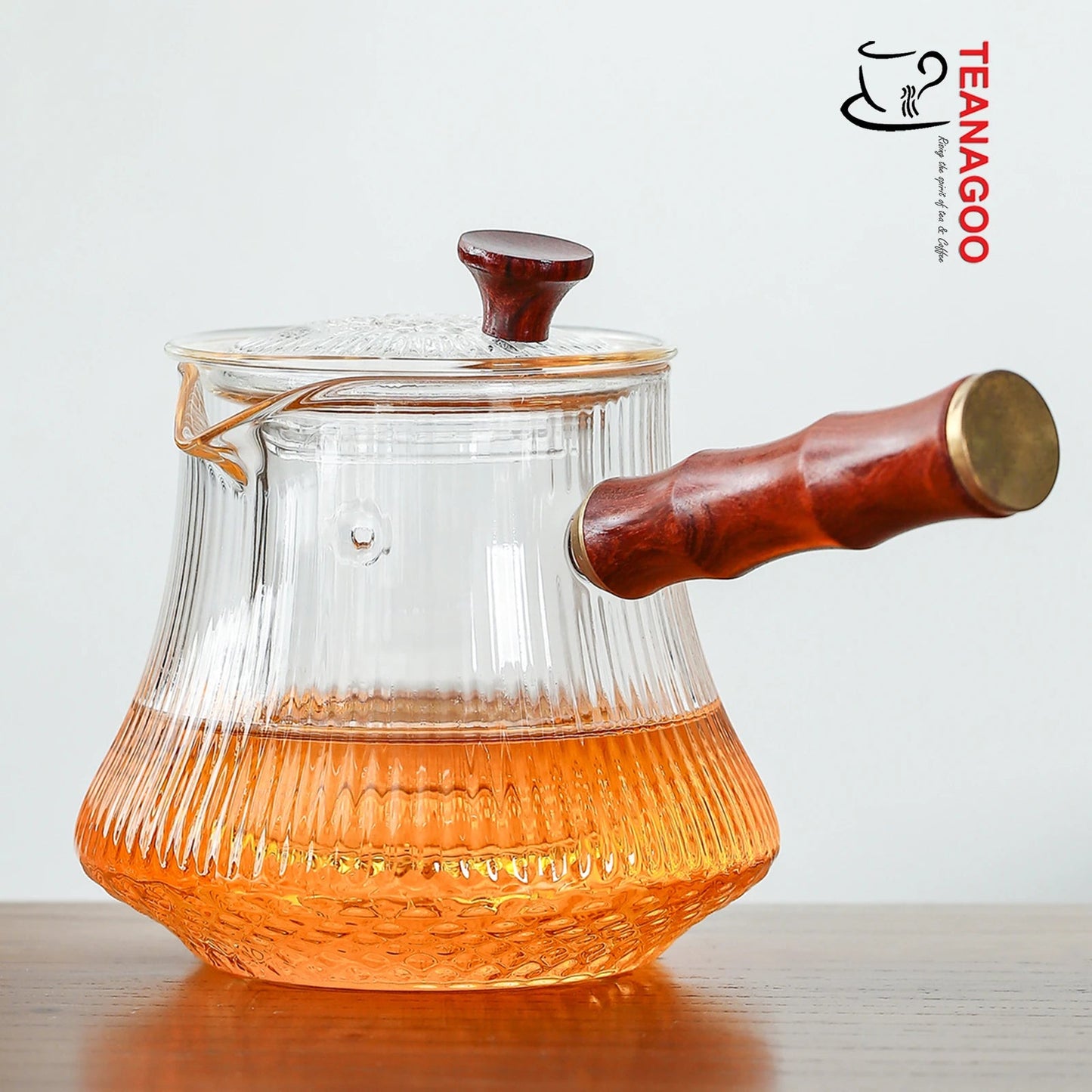 Glass Teapot with Infuser Lid and Wood Handle, 440ml / 15.5oz