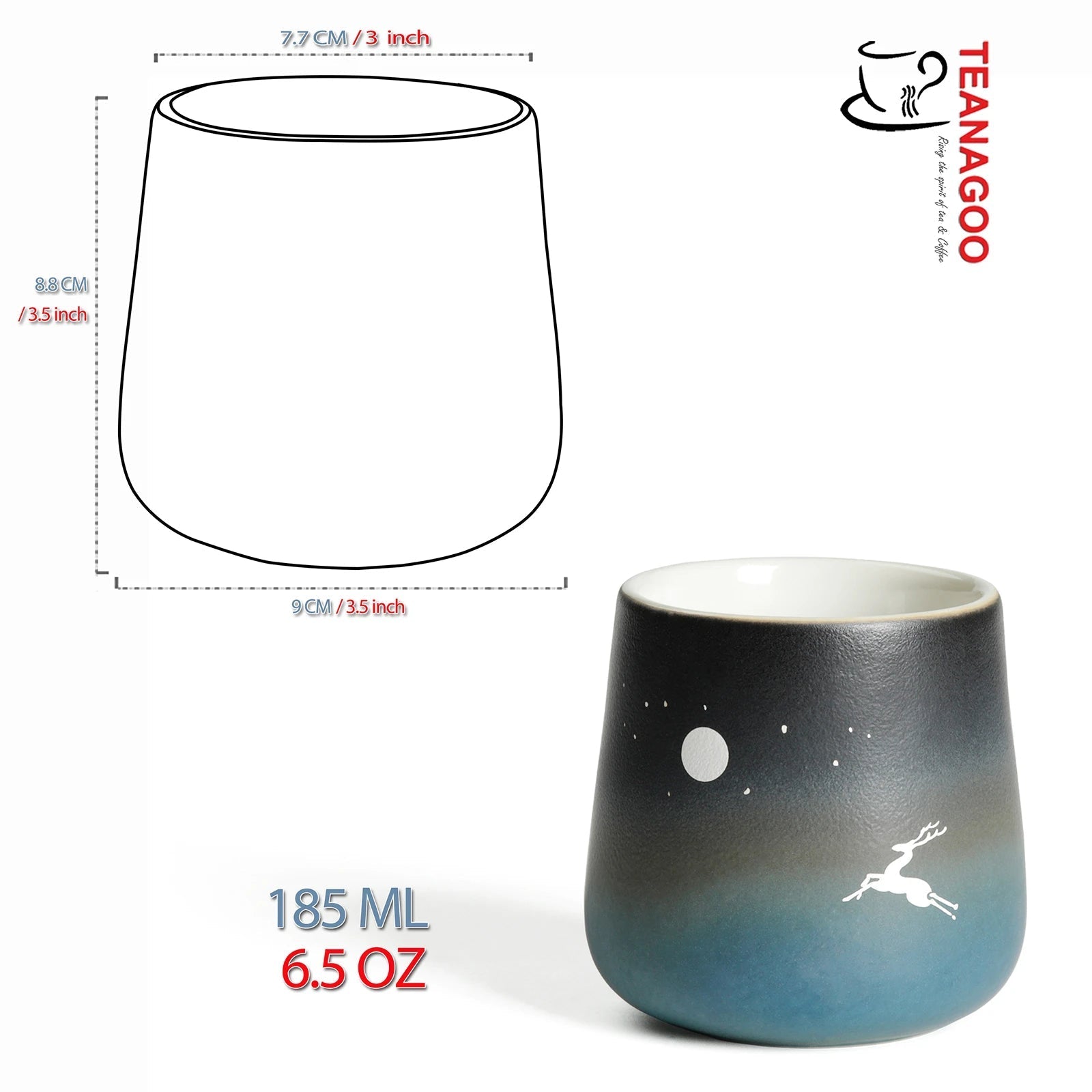 Elegant Moonlight Deer Double Walled Cup, 185 ML / 6.5 OZ - TEANAGOO