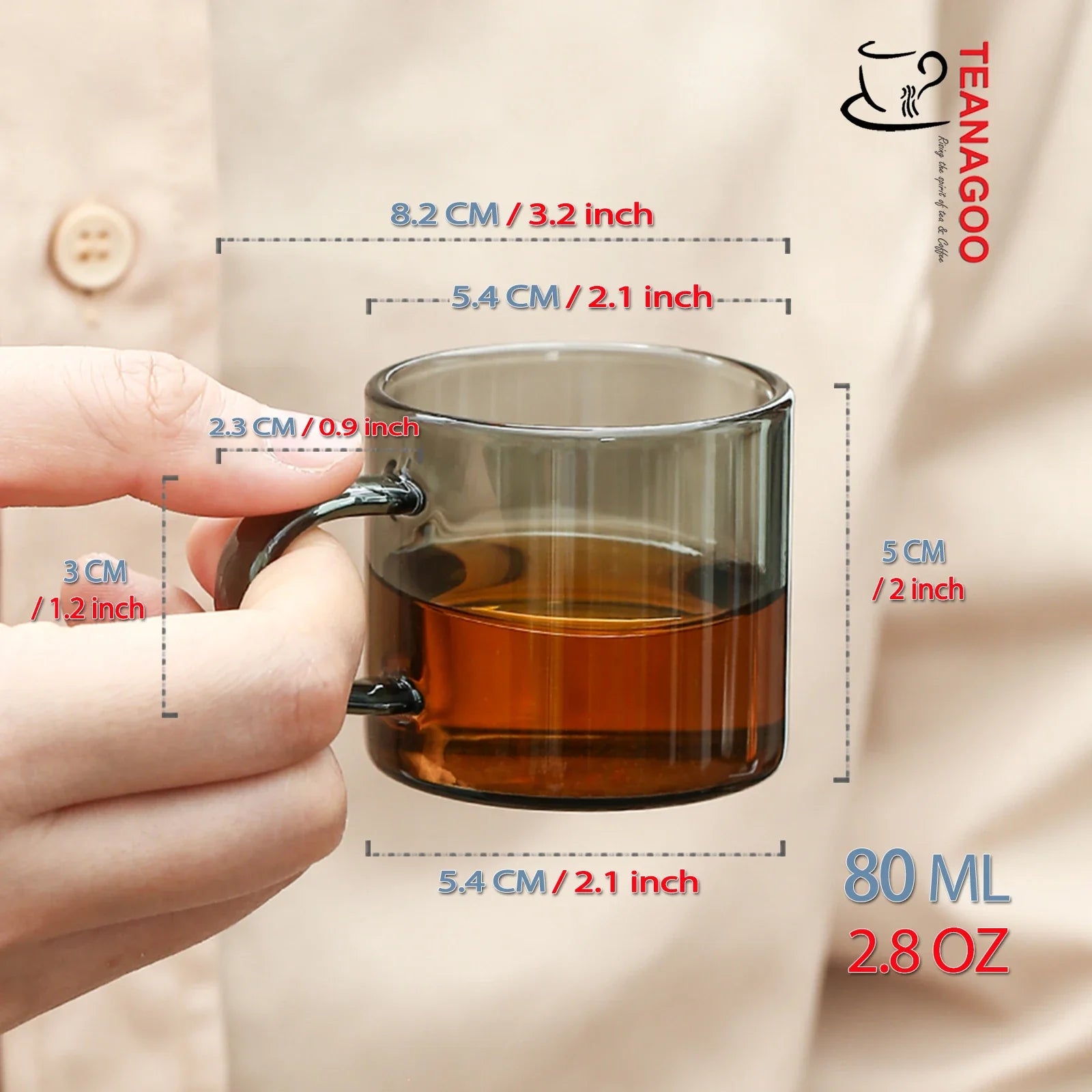 size of Handmade Glass Gongfu Teacup