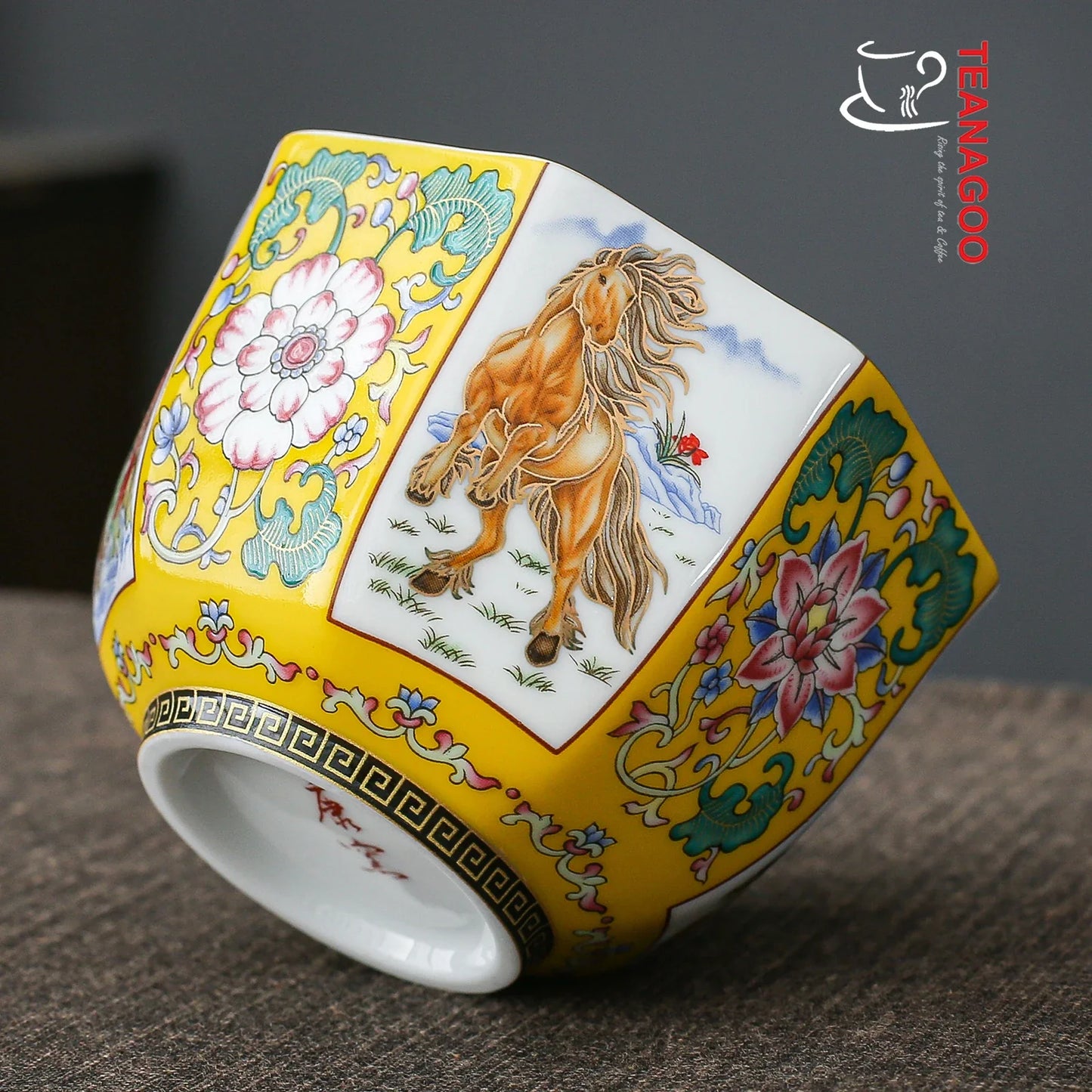 handmade Chinese enamel porcelain octagonal tea cup 145ml