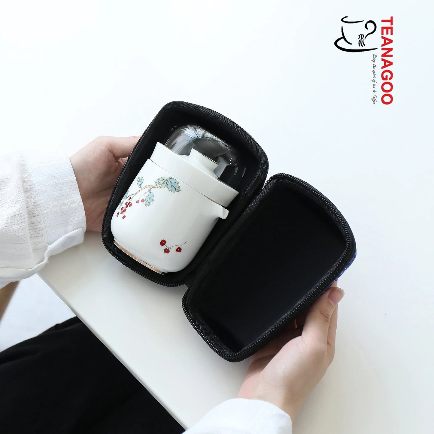 Portable Mini Travel Tea Set-Cherry Porcelain (TS07)