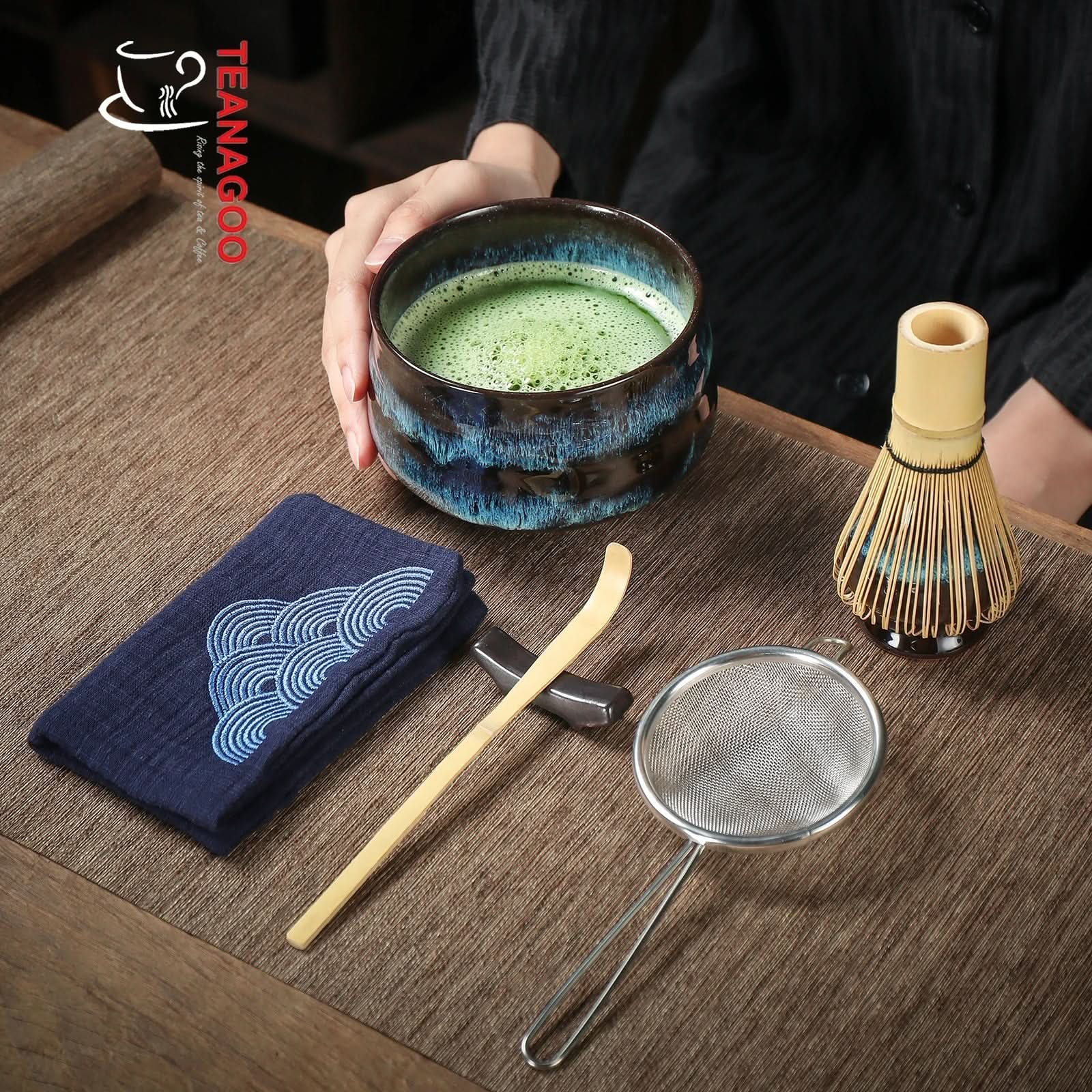 Japanese Matcha Tea Set 8pcs Ceramic Bowl Holder Bamboo Whisk