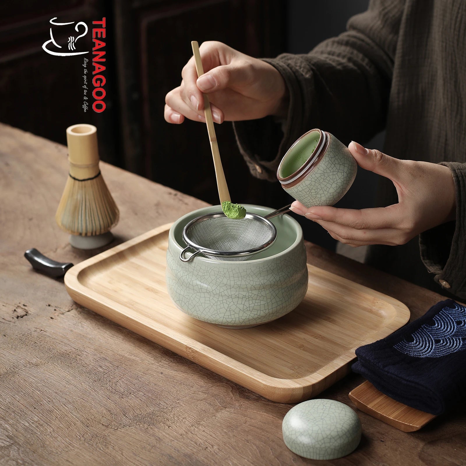 Luxury Japanese Matcha Tea Set with Bamboo Tea Tray & Canister, Various  Color