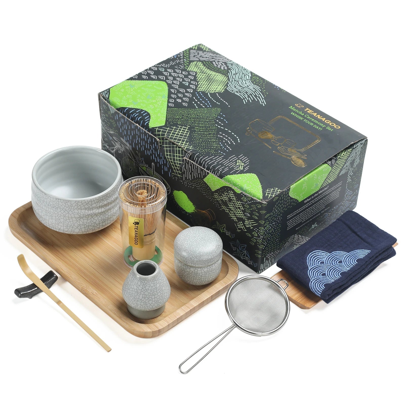 Luxury Japanese Matcha Tea Set with Bamboo Tea Tray & Canister, Various Color - TEANAGOO