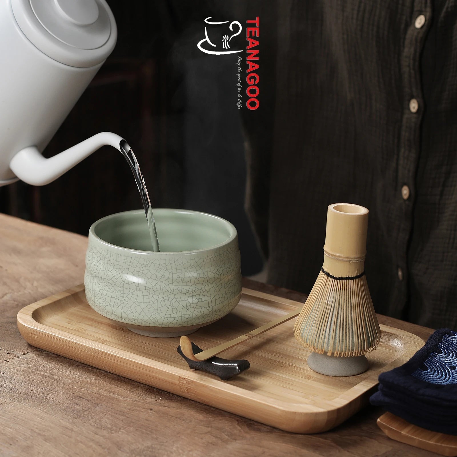 Luxury Japanese Matcha Tea Set with Bamboo Tea Tray & Canister, Various Color - TEANAGOO