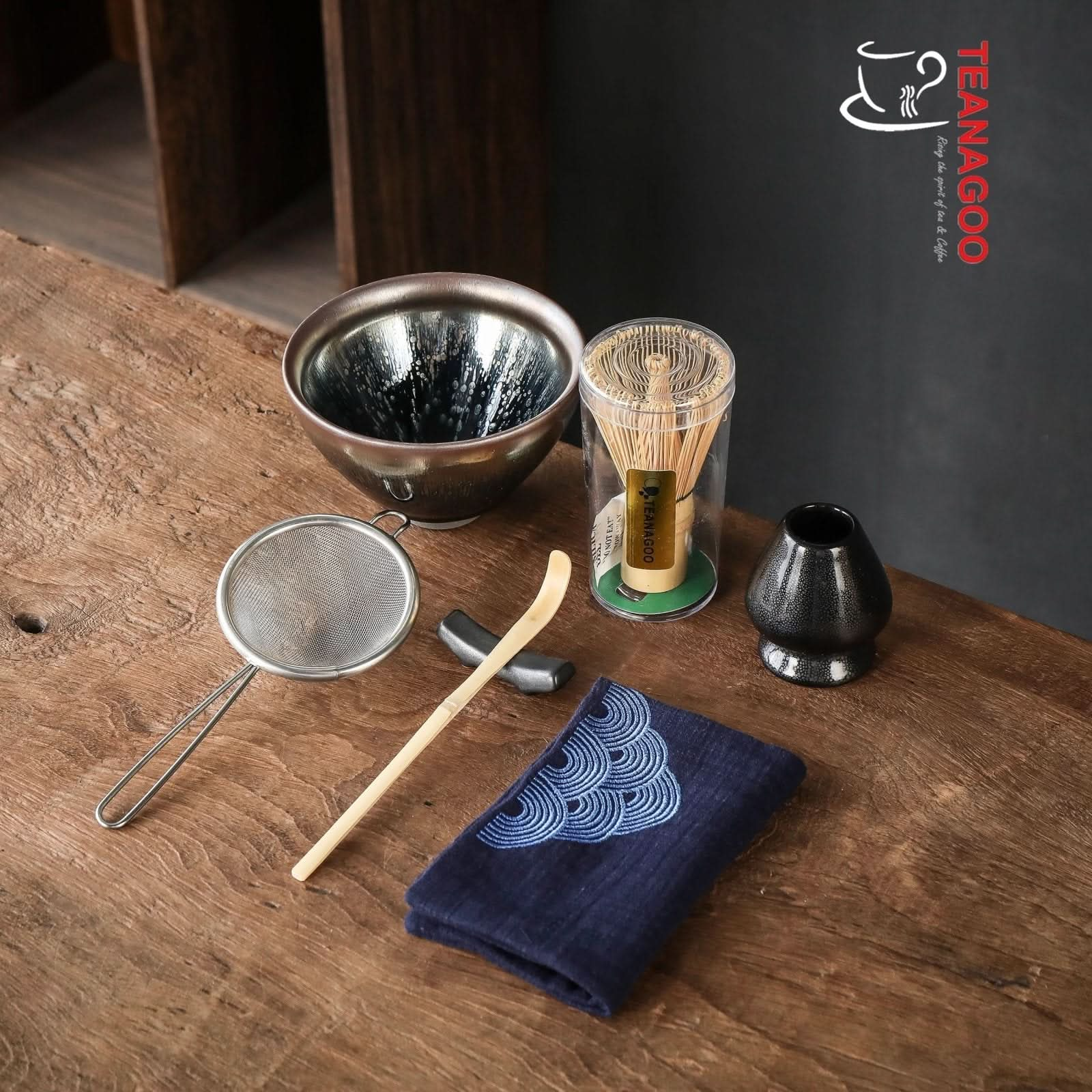 MATCHA CEREMONY SET, 7PCS/SET, TENMOKU OIL DROP - TEANAGOO