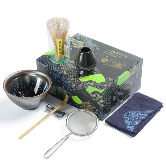 Matcha Ceremony Set, 7pcs/set, Tenmoku Oil Drop