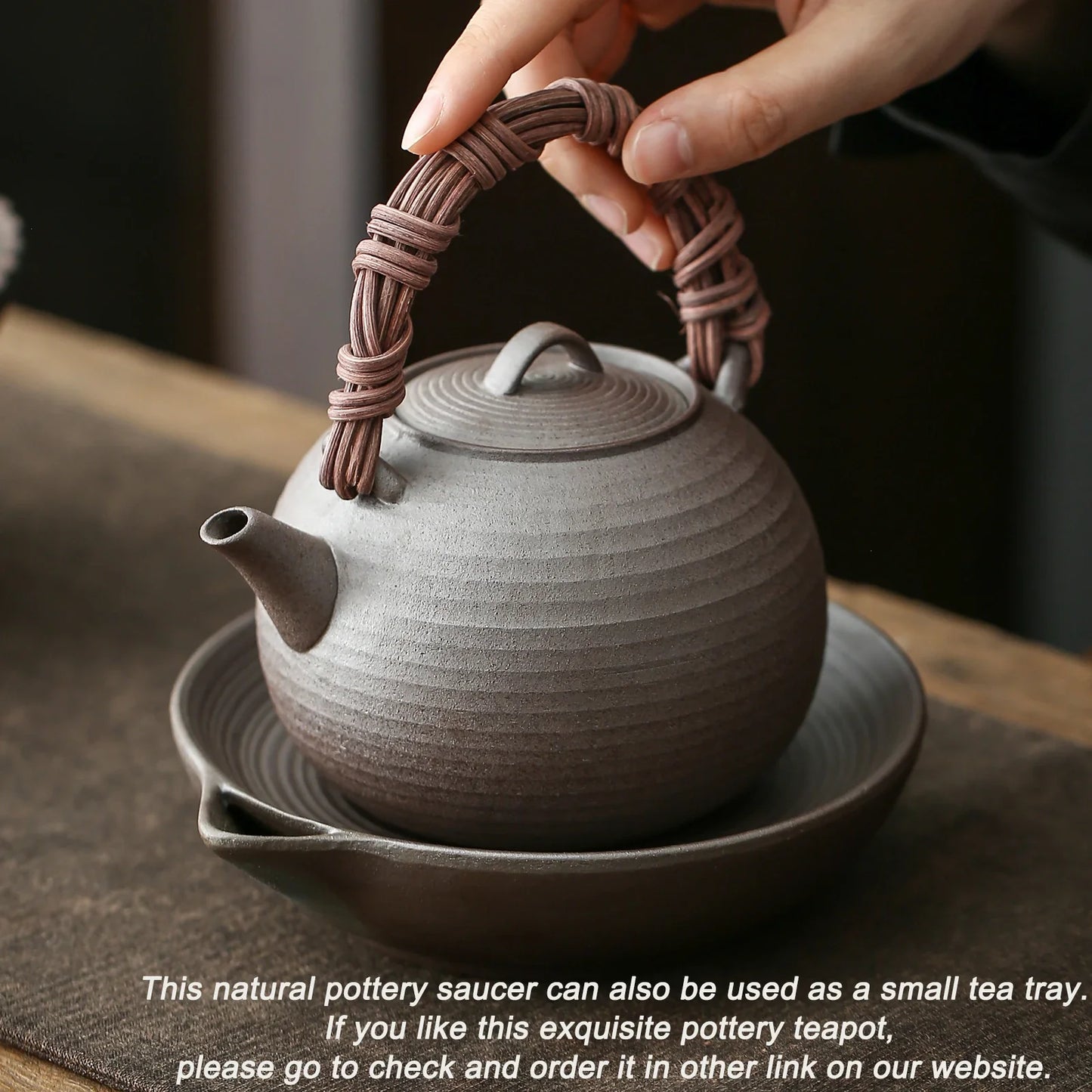 Natural Pottery Saucer Simultaneous Use As Teapot Tray