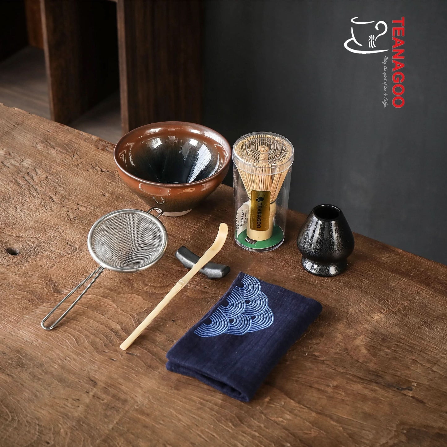 Matcha Ceremony Set, 7pcs/set, Tenmoku Rabbit Hair