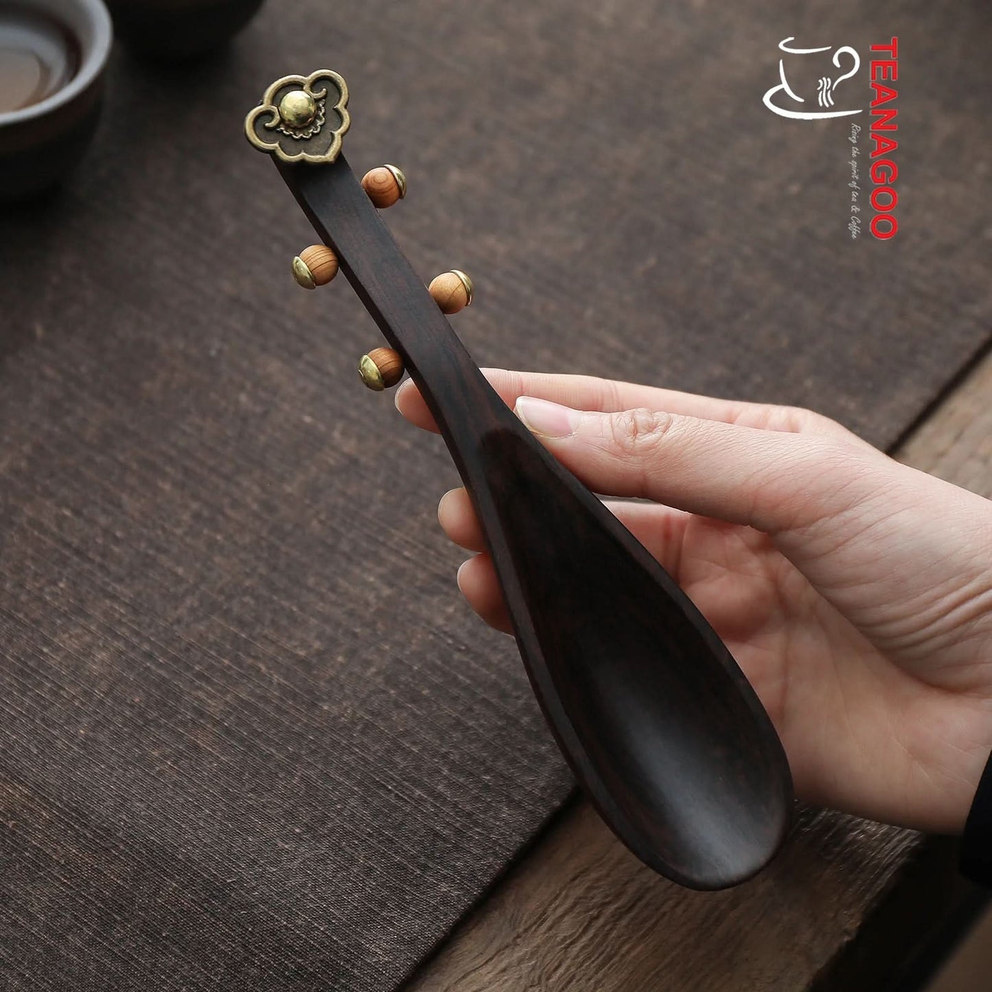 Vintage Ebony Lute Cha He, Pipa Tea Holder